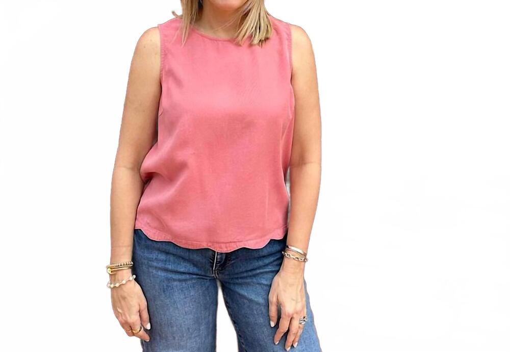 NEW CHARLIE B women's scalloped hem sleeveless top in carnation